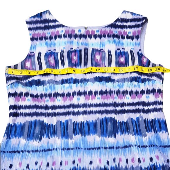 Tahari Asl Sleeveless Ikat Linen Rayon Blend Sheath Blue Purple Dress 14 - Picture 5 of 7
